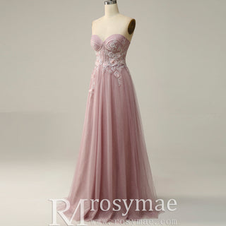 Classic Strapless Sweetheart Prom Dress with 3D Flowers