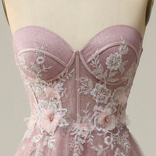 Classic Strapless Sweetheart Prom Dress with 3D Flowers