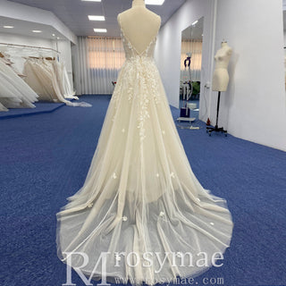 Sweetheart Neckline A-line Tulle and Lace Wedding Dress - Rosymae