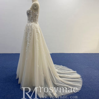 Sweetheart Neckline A-line Tulle and Lace Wedding Dress - Rosymae