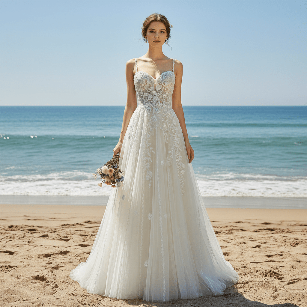 Sweetheart Neckline A-line Tulle and Lace Wedding Dress - Rosymae