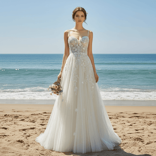 Sweetheart Neckline A-line Tulle and Lace Wedding Dress - Rosymae