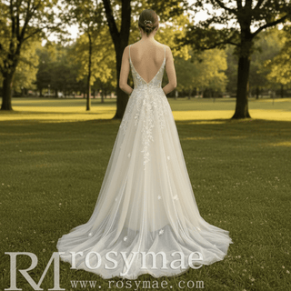 Sweetheart Neckline A-line Tulle and Lace Wedding Dress - Rosymae