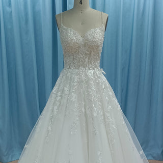 Sweetheart Neckline A-line Tulle Lace Wedding Dress with Spaghetti Strap - Rosymae