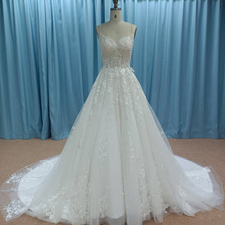 Sweetheart Neckline A-line Tulle Lace Wedding Dress with Spaghetti Strap - Rosymae