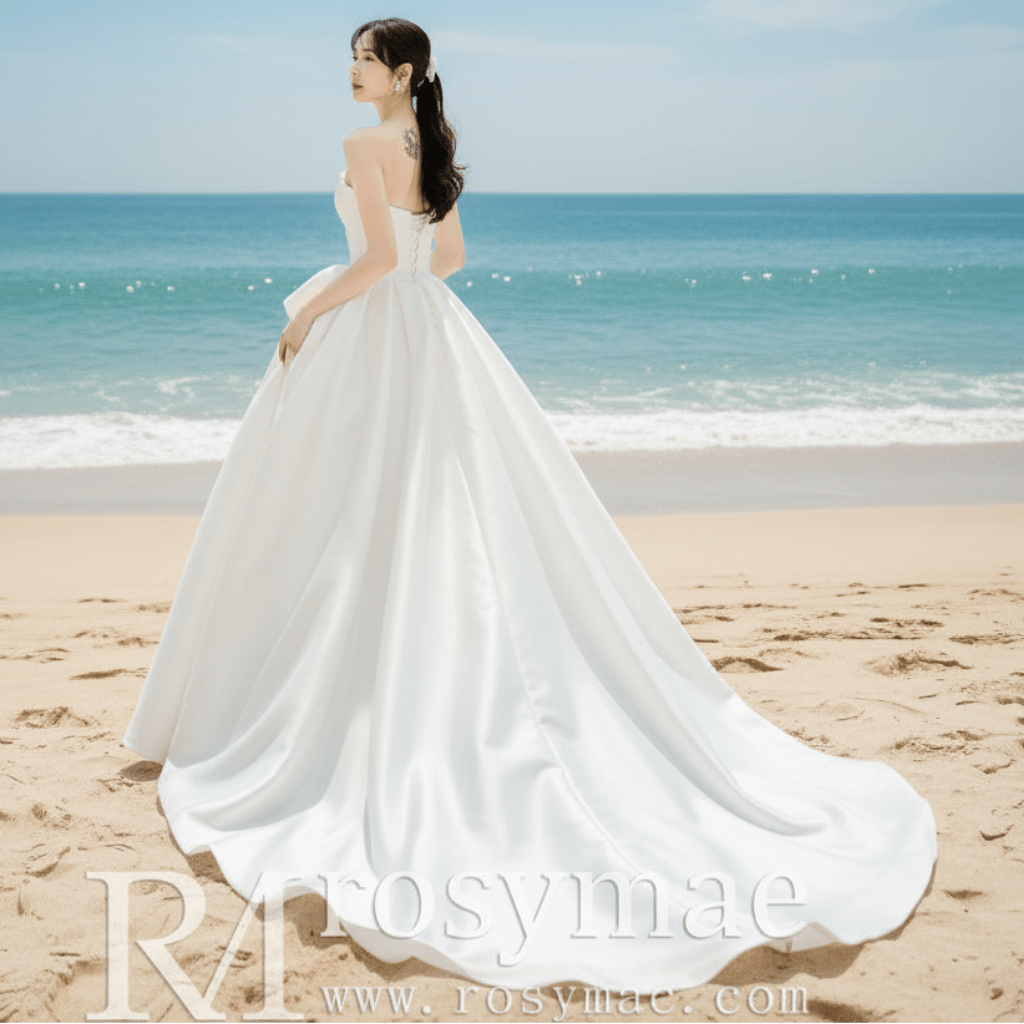Sweetheart Neckline Ball Gown Satin Wedding Dress - Rosymae
