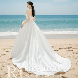 Sweetheart Neckline Ball Gown Satin Wedding Dress - Rosymae