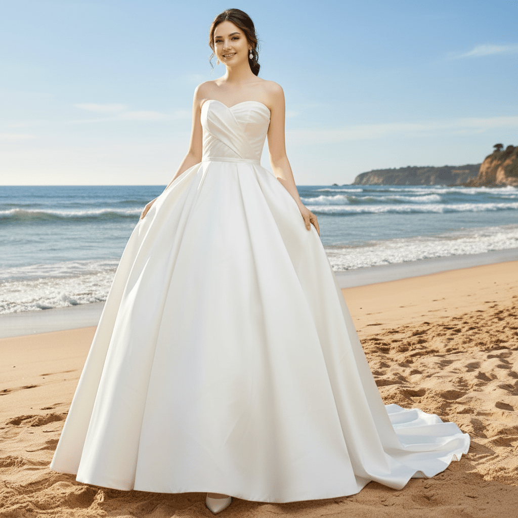 Sweetheart Neckline Ball Gown Satin Wedding Dress - Rosymae