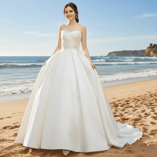 Sweetheart Neckline Ball Gown Satin Wedding Dress - Rosymae