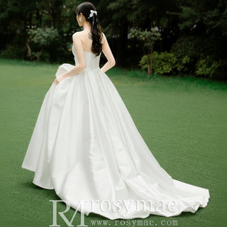 Sweetheart Neckline Ball Gown Satin Wedding Dress - Rosymae