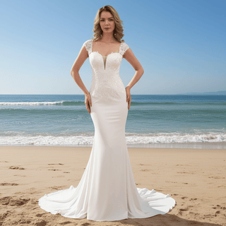 Sweetheart Neckline Bridal Gowns Wedding Dress Cap Sleeve - Rosymae