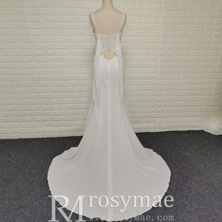 Plunging Vneck Fit and Flare Wedding Dress with Spaghetti Straps