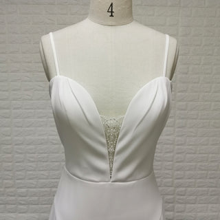 Plunging Vneck Fit and Flare Wedding Dress with Spaghetti Straps