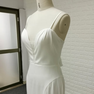 Plunging Vneck Fit and Flare Wedding Dress with Spaghetti Straps