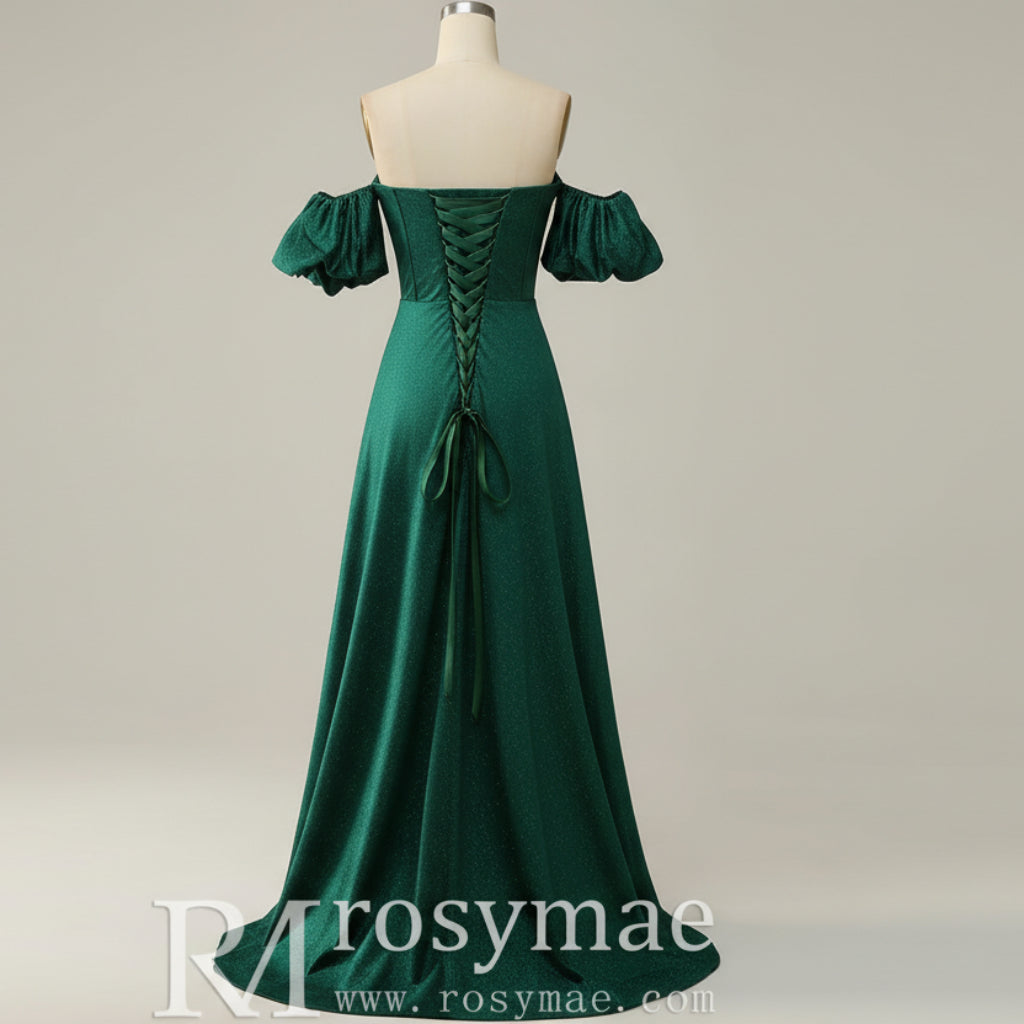 Elegant Hunter Green A Line Off Shoulder Prom Party Gown with Sweetheart Hunter Green / Custom Size Elegant Hunter Green A Line Off Shoulder Prom Party Gown with Sweetheart Hunter Green / Custom Size