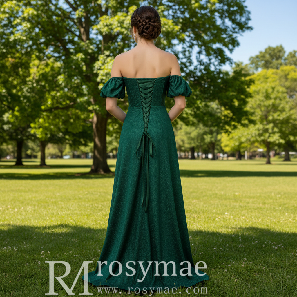 Elegant Hunter Green A Line Off Shoulder Prom Party Gown with Sweethea Rosymae Elegant Hunter Green A Line Off Shoulder Prom Party Gown with Sweethea Rosymae