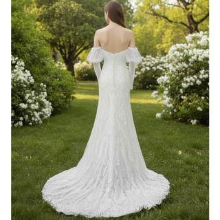 Women's Floral Lace Long Sleeve Off Shoulder Wedding Mermaid Dress
