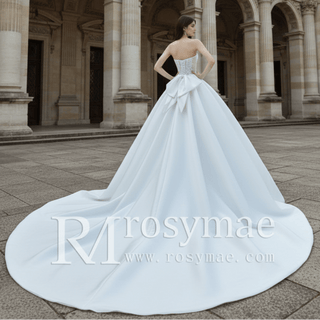 Sweetheart Neckline Satin Lace Ball Gown Bridal Wedding Dress - Rosymae