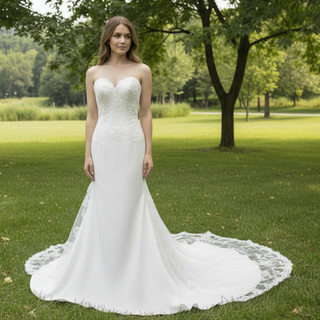 Elegant Strapless Mermaid Satin Wedding Dress with Detachable Train