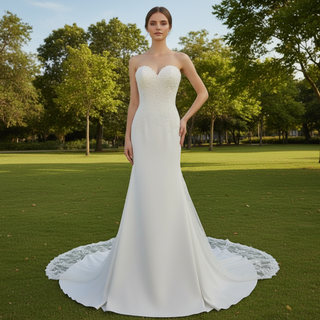 Elegant Strapless Mermaid Satin Wedding Dress with Detachable Train