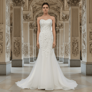 Sweetheart Neckline Strapless Crepe Mermaid Wedding Dresses - Rosymae