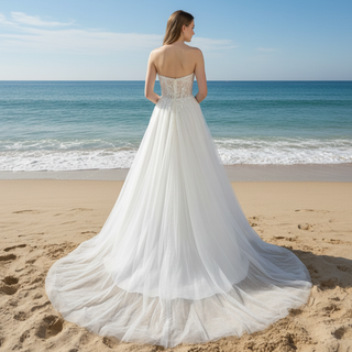 Strapless A-line Sweetheart Tulle Wedding Dress with Lace Bodice