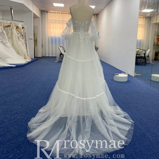 Sweetheart Neckline Wedding Dress with Off Shoulder Long Sleeve - Rosymae