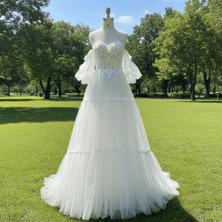 Sweetheart Neckline Wedding Dress with Off Shoulder Long Sleeve - Rosymae
