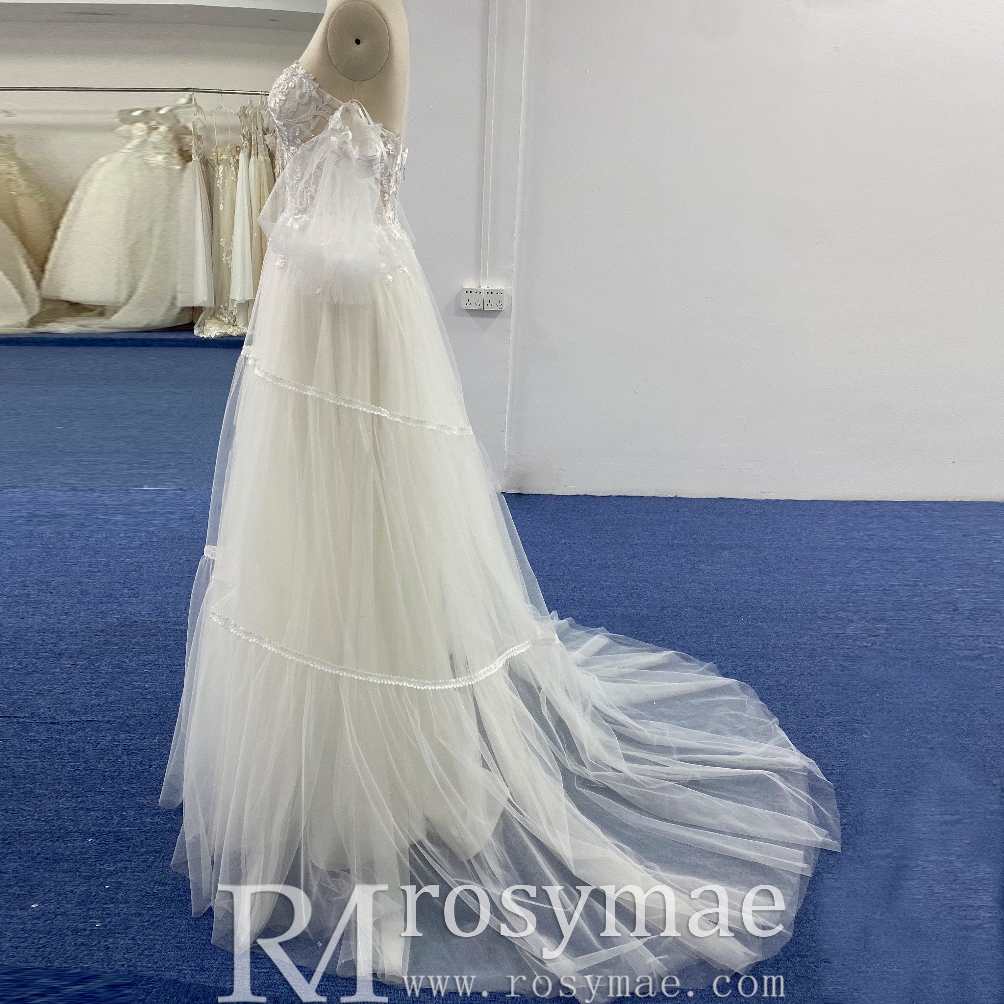 Sweetheart Neckline Wedding Dress with Off Shoulder Long Sleeve - Rosymae