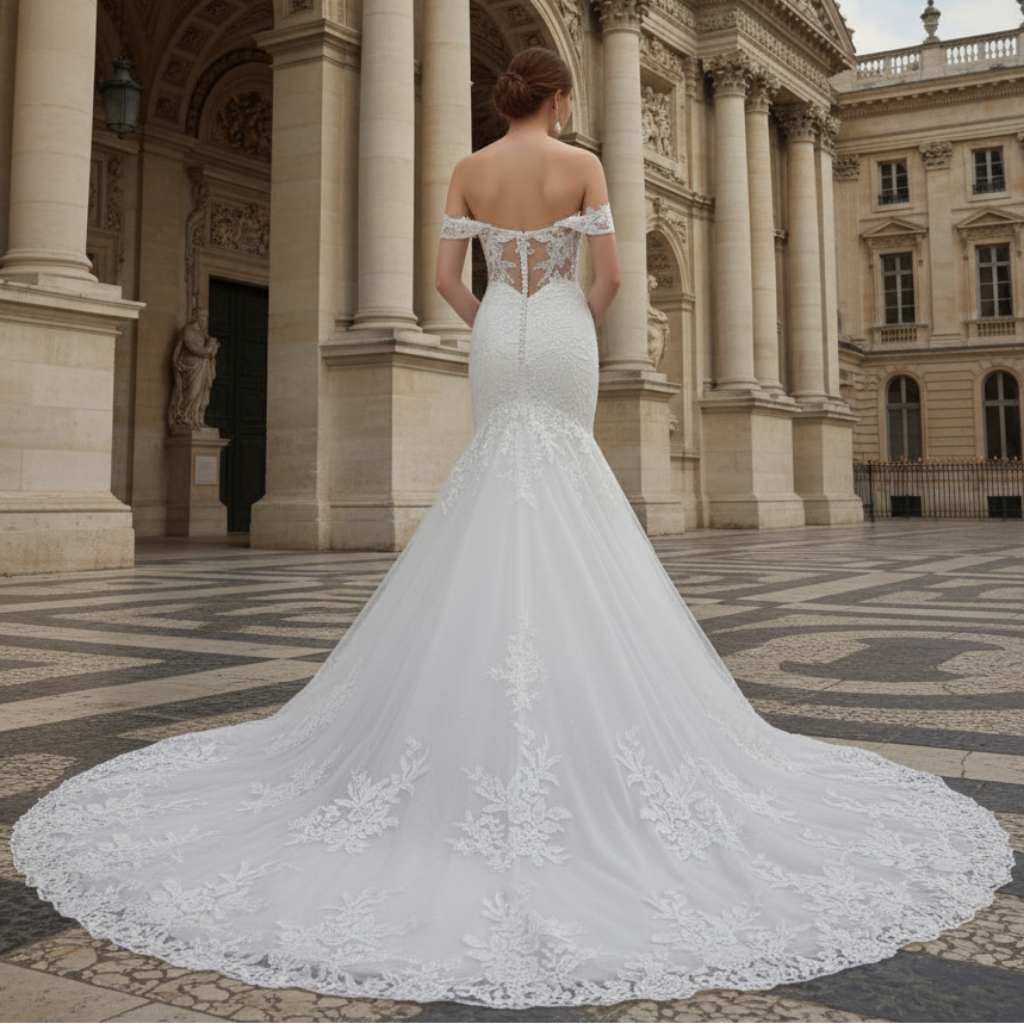 Off Shoulder Sweetheart Lace Trumpet Mermaid Wedding Dresses Champagne / 14 Off Shoulder Sweetheart Lace Trumpet Mermaid Wedding Dresses Champagne / 14