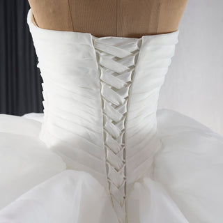 Sweetheart Pleated Ball Gown Wedding Dress with Ruffled Organza Skirt & Dramatic Train - rosymae