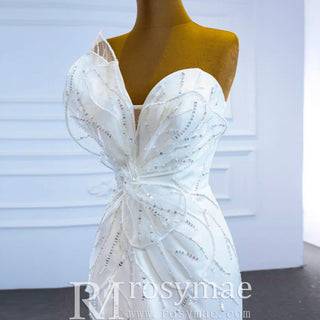 Sweetheart Sheath Satin Modern Butterfly Wedding Dress with Leg Slit - Rosymae