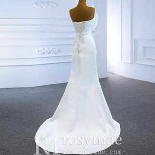 Sweetheart Sheath Satin Modern Butterfly Wedding Dress with Leg Slit - Rosymae