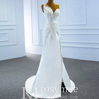 Sweetheart Sheath Satin Modern Butterfly Wedding Dress with Leg Slit - Rosymae