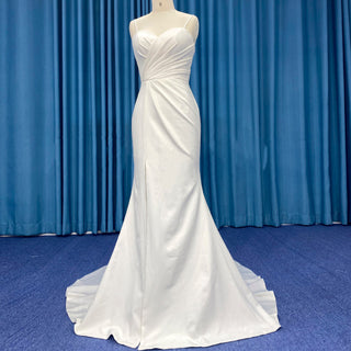 Sweetheart Simple Satin Mermaid Wedding Dress with Spaghetti Strap - Rosymae