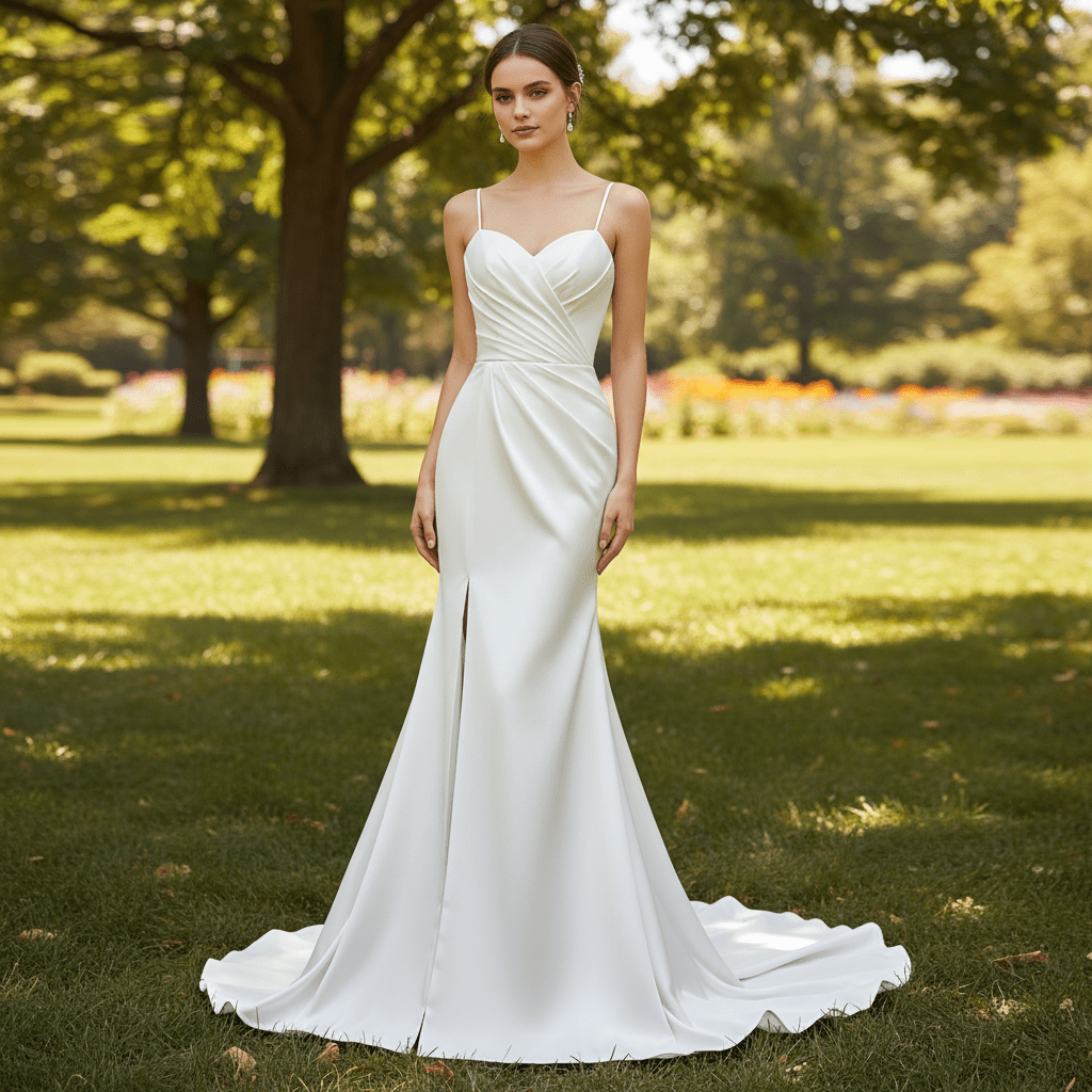 Sweetheart Simple Satin Mermaid Wedding Dress with Spaghetti Strap - Rosymae