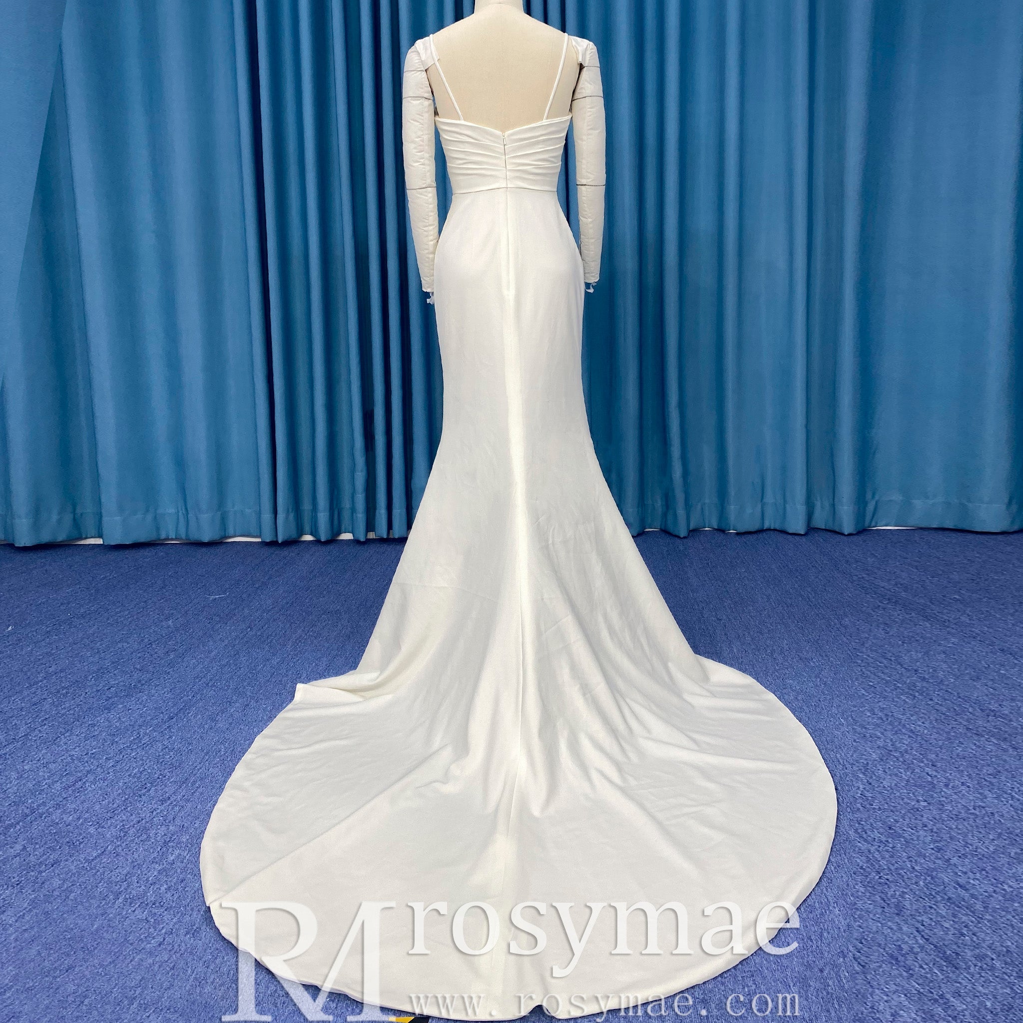 Sweetheart Simple Satin Mermaid Wedding Dress with Spaghetti Strap - Rosymae