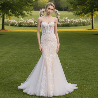 Sweetheart Strapless Slim Mermaid Beaded Empire Wedding Dress - Rosymae
