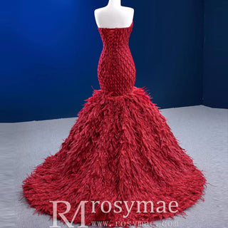 Sweetheart Trumpet Luxury Wedding Dress with Feather - Rosymae
