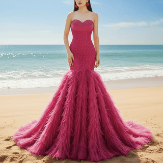 Sweetheart Trumpet Luxury Wedding Dress with Feather - Rosymae