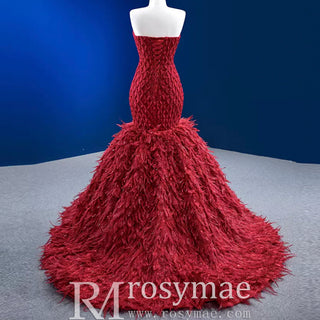 Sweetheart Trumpet Luxury Wedding Dress with Feather - Rosymae