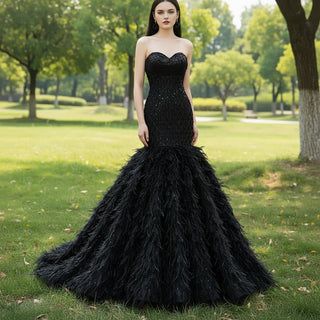 Sweetheart Trumpet Luxury Wedding Dress with Feather - Rosymae