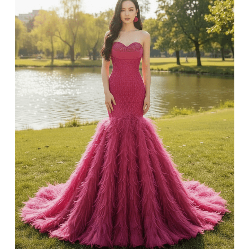 Sweetheart Trumpet Luxury Wedding Dress with Feather - Rosymae