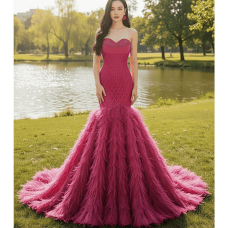 Sweetheart Trumpet Luxury Wedding Dress with Feather - Rosymae