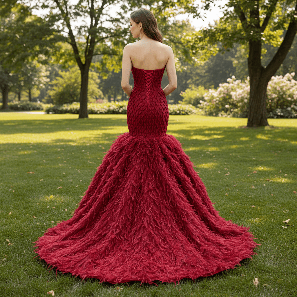 Sweetheart Trumpet Luxury Wedding Dress with Feather - Rosymae