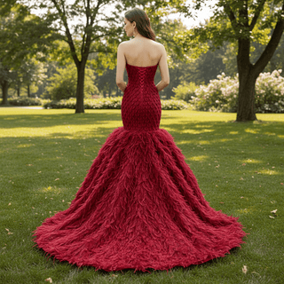 Sweetheart Trumpet Luxury Wedding Dress with Feather - Rosymae