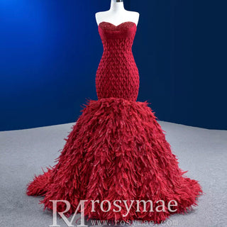 Sweetheart Trumpet Luxury Wedding Dress with Feather - Rosymae