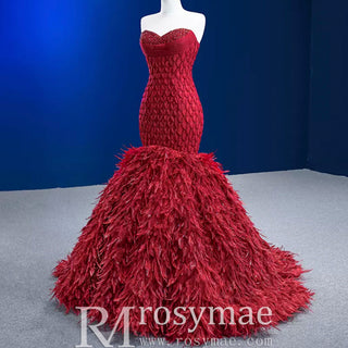 Sweetheart Trumpet Luxury Wedding Dress with Feather - Rosymae