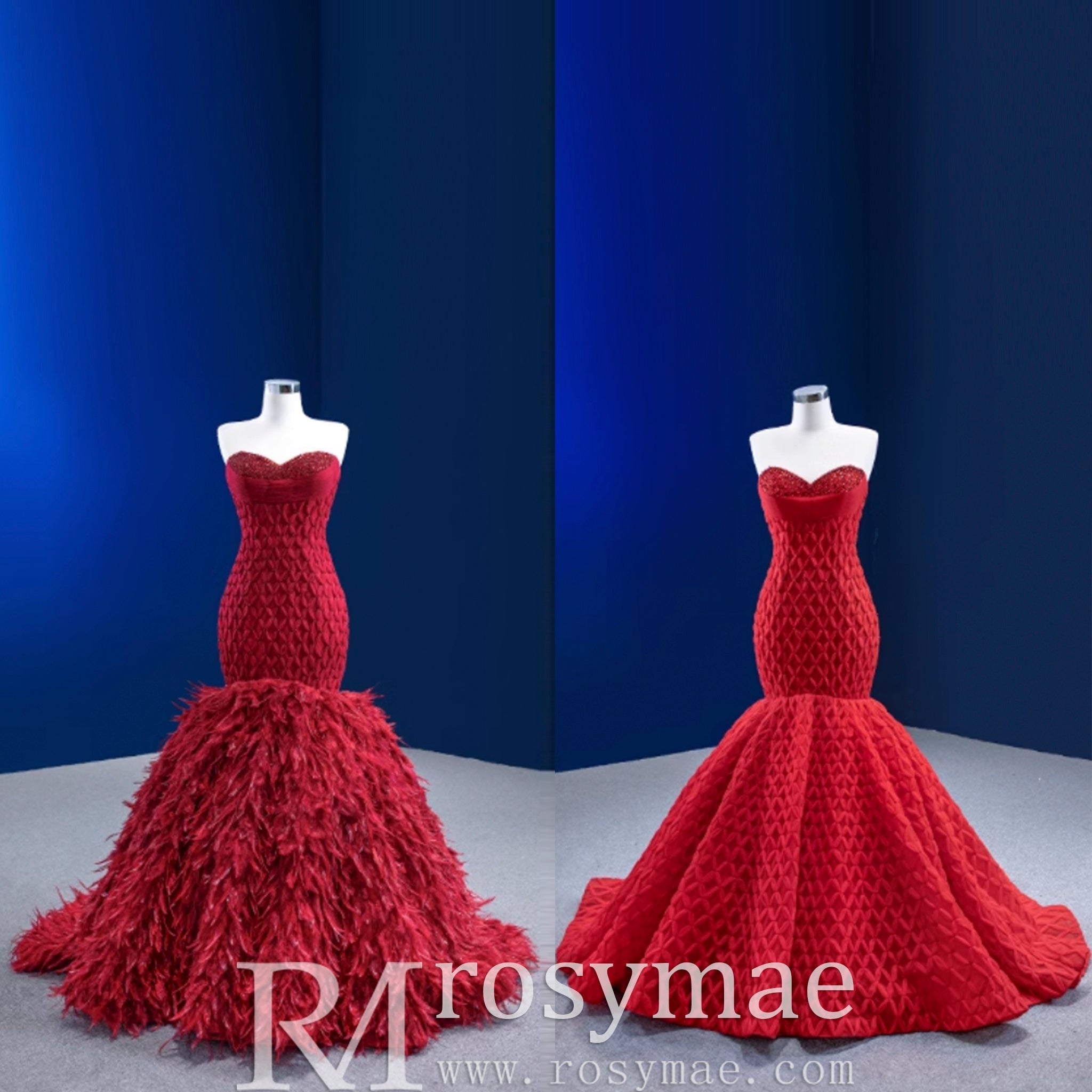 Sweetheart Trumpet Luxury Wedding Dress with Feather - Rosymae