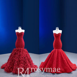 Sweetheart Trumpet Luxury Wedding Dress with Feather - Rosymae